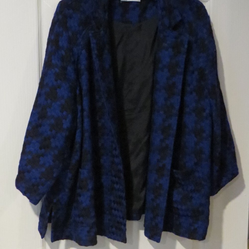 Coldwater Creek Blue/Black Patterned Swing Jacket Size Large